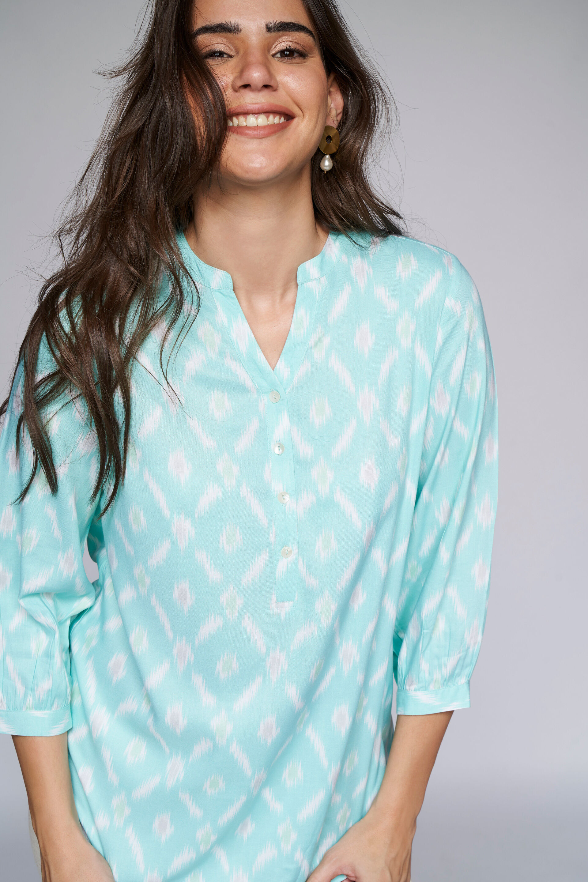 Mint Ethnic Motifs Shirt Style Top, Mint, image 4